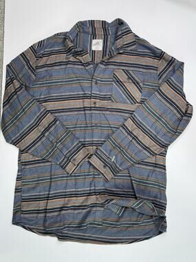 Ascend Mens 2XLT Striped Flannel Shirt Blue Brown Outdoor Button Up Tall